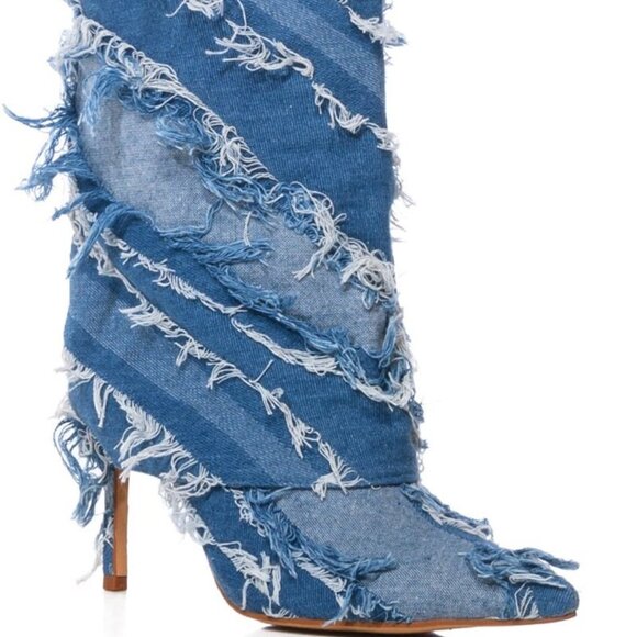 AZALEA WANG" SHREDDED PLEASURE " FOLD OVER BOOT IN DENIM(BRAND NEW !!!!!!!!!!!! - Picture 2 of 7